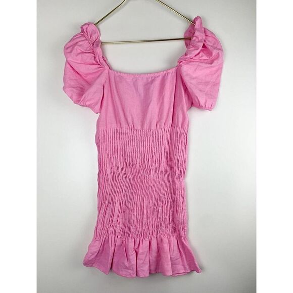 Zara Bubble Gum Pink Linen Blend Mini Dress Women’s Size Medium M Barbie - Picture 8 of 9
